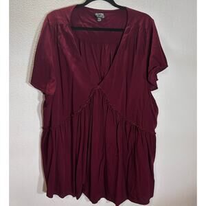 Glitzy Lifestyle Burgundy Babydoll Tunic Top 5XL Boho Flowy Rayon